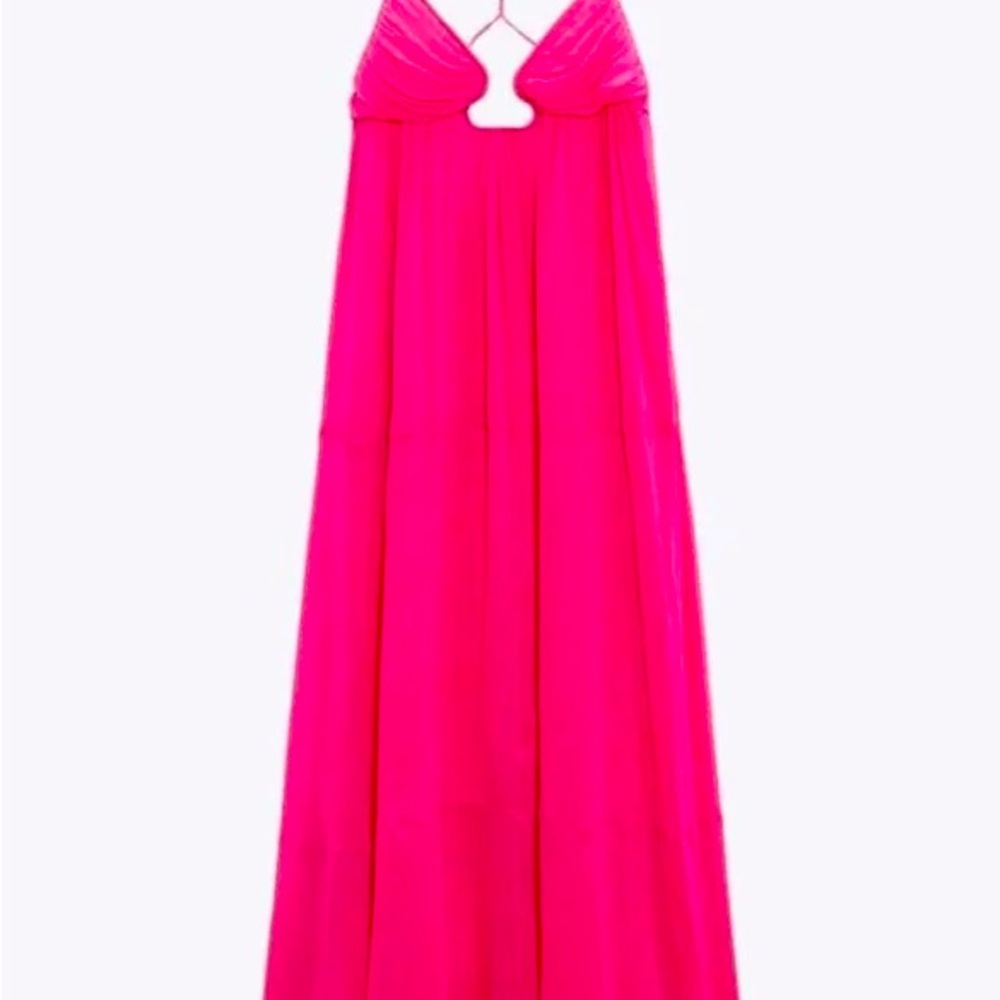New Zara Pink Chiffon Flowy Open Back Maxi Dress Blogger Favorite NWT
